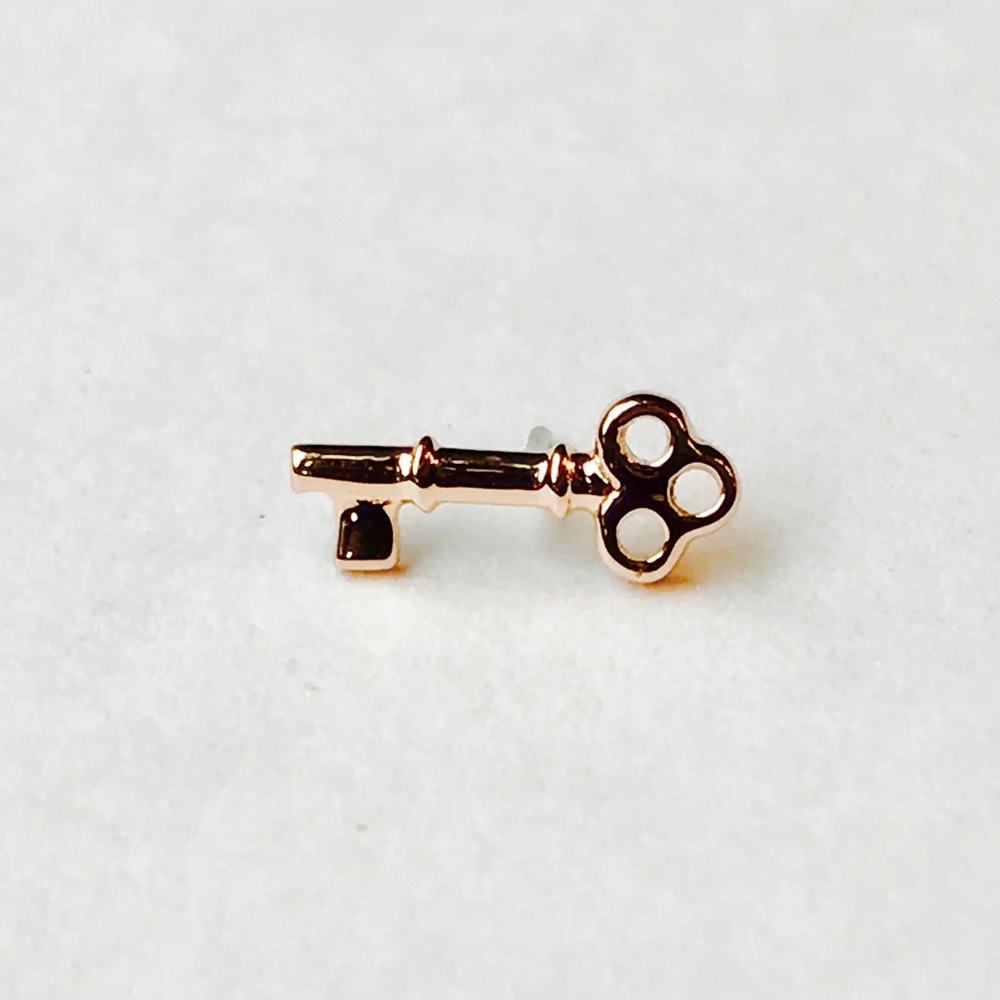 BVLA 14k Threaded End “Tiny Skeleton Key” ✨ 14k Rose Gold for Piercings